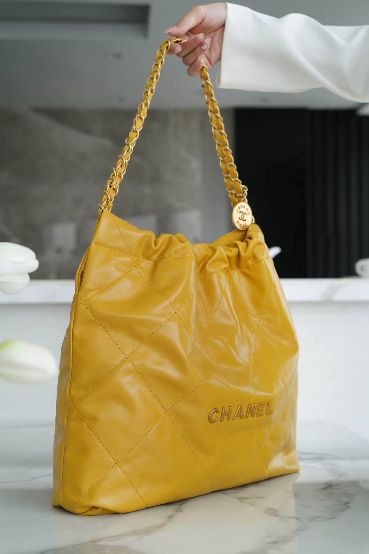 Chanel 22P Handbag Medium Mango Yellow  