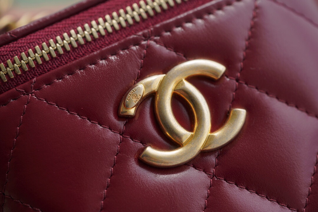 Double Gold Ball Mini Box Bag Burgundy Calfskin  