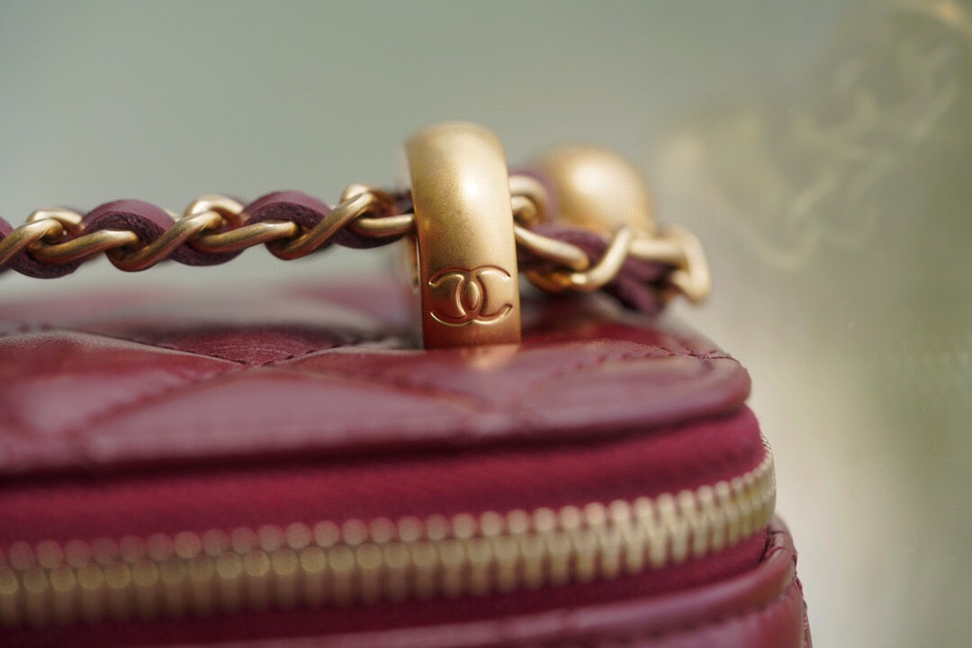 Double Gold Ball Mini Box Bag Burgundy Calfskin  