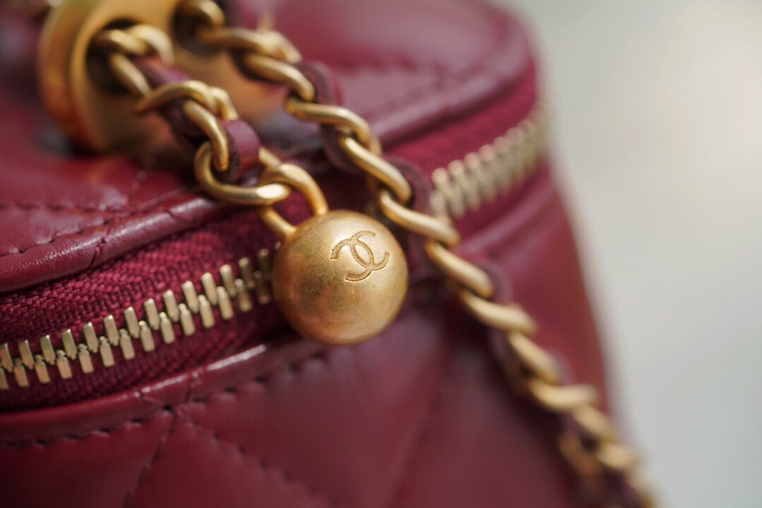 Double Gold Ball Mini Box Bag Burgundy Calfskin  