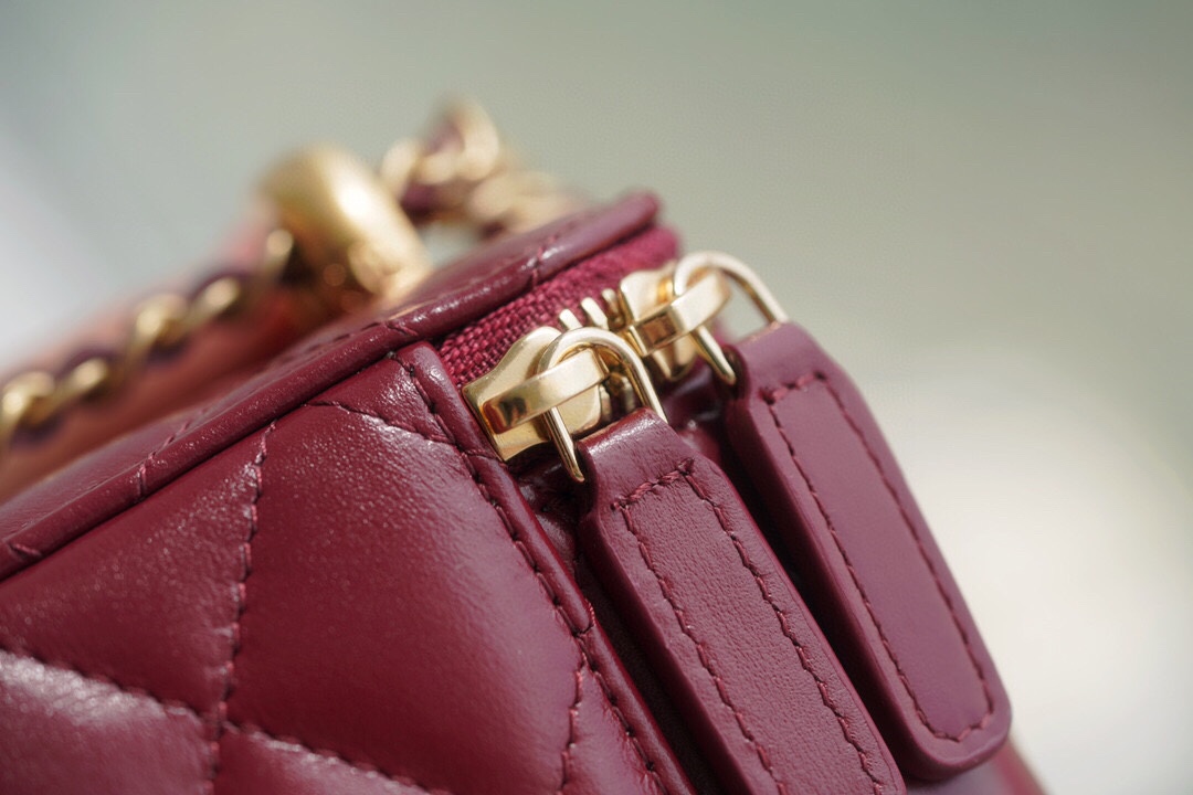 Double Gold Ball Mini Box Bag Burgundy Calfskin  