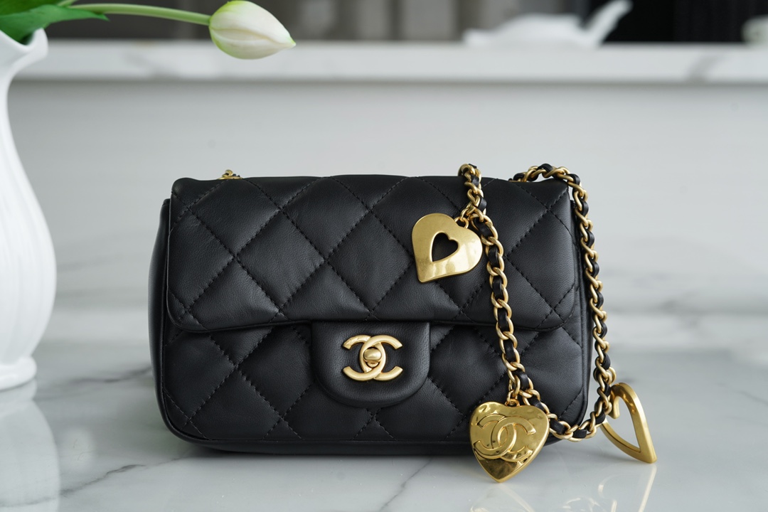 Chanel 22B Heart Chain Bag CF Mini Black  