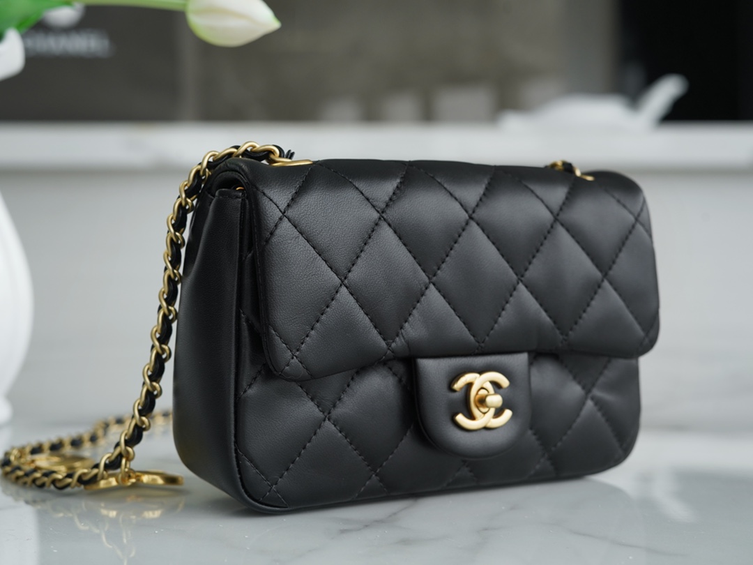 Chanel 22B Heart Chain Bag CF Mini Black  