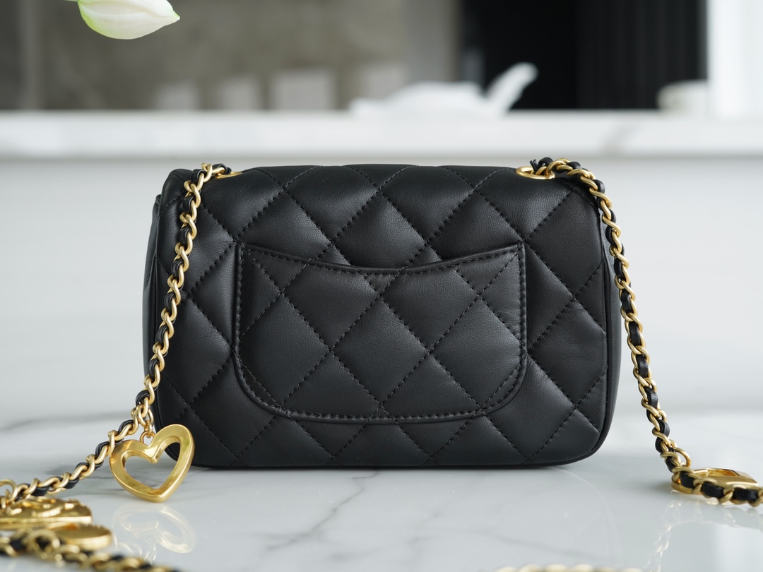 Chanel 22B Heart Chain Bag CF Mini Black  