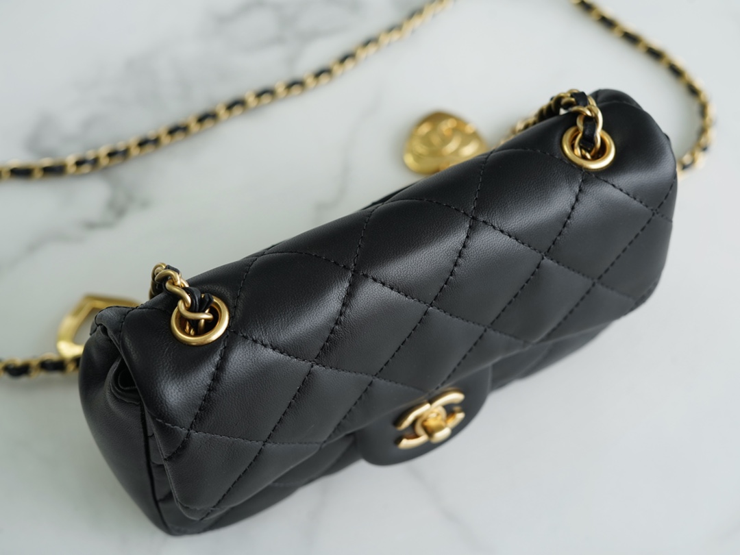 Chanel 22B Heart Chain Bag CF Mini Black  