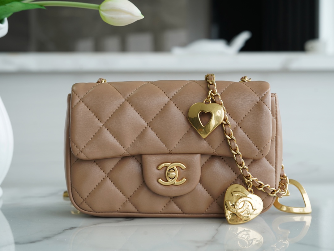 Chanel 22B Heart Chain Bag CF Mini Beige  