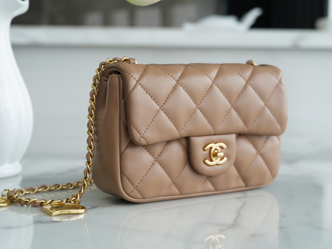 Chanel 22B Heart Chain Bag CF Mini Beige  