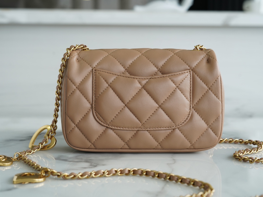 Chanel 22B Heart Chain Bag CF Mini Beige  