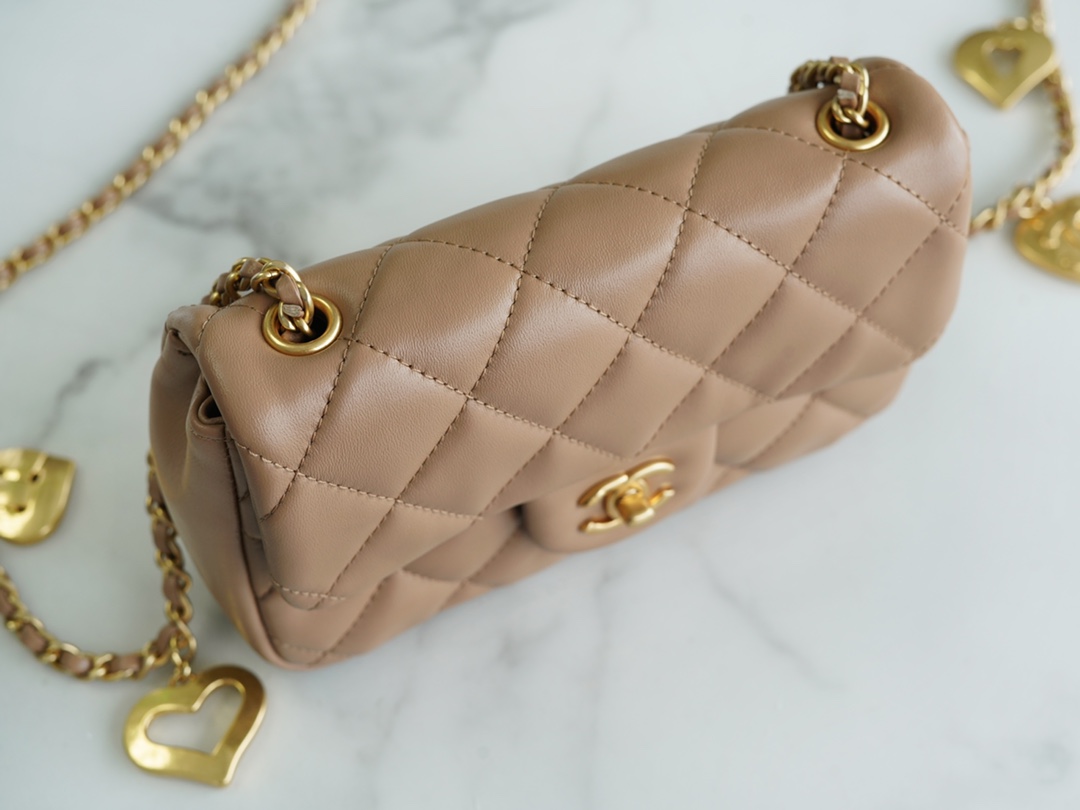 Chanel 22B Heart Chain Bag CF Mini Beige  