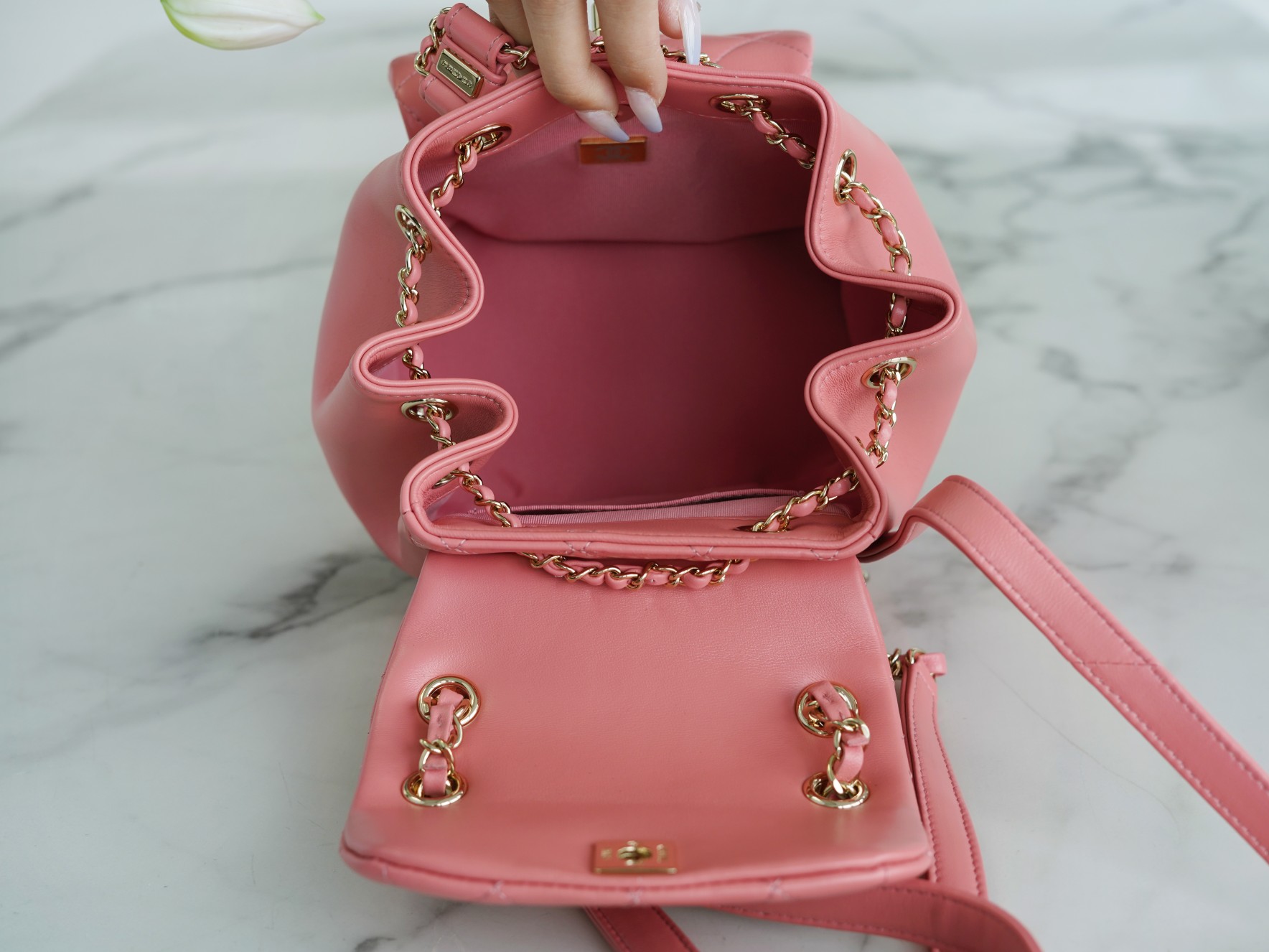 Chanel 22A Duma Backpack Lambskin Coral Pink  