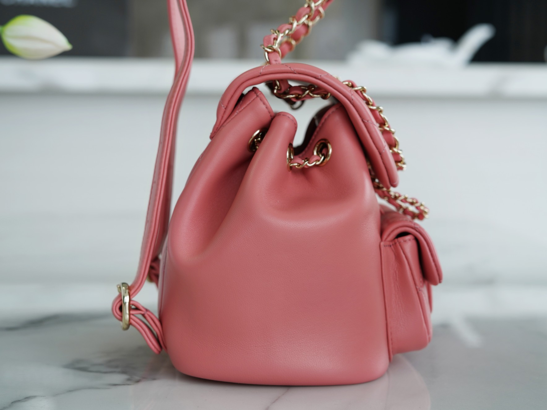 Chanel 22A Duma Backpack Lambskin Coral Pink  