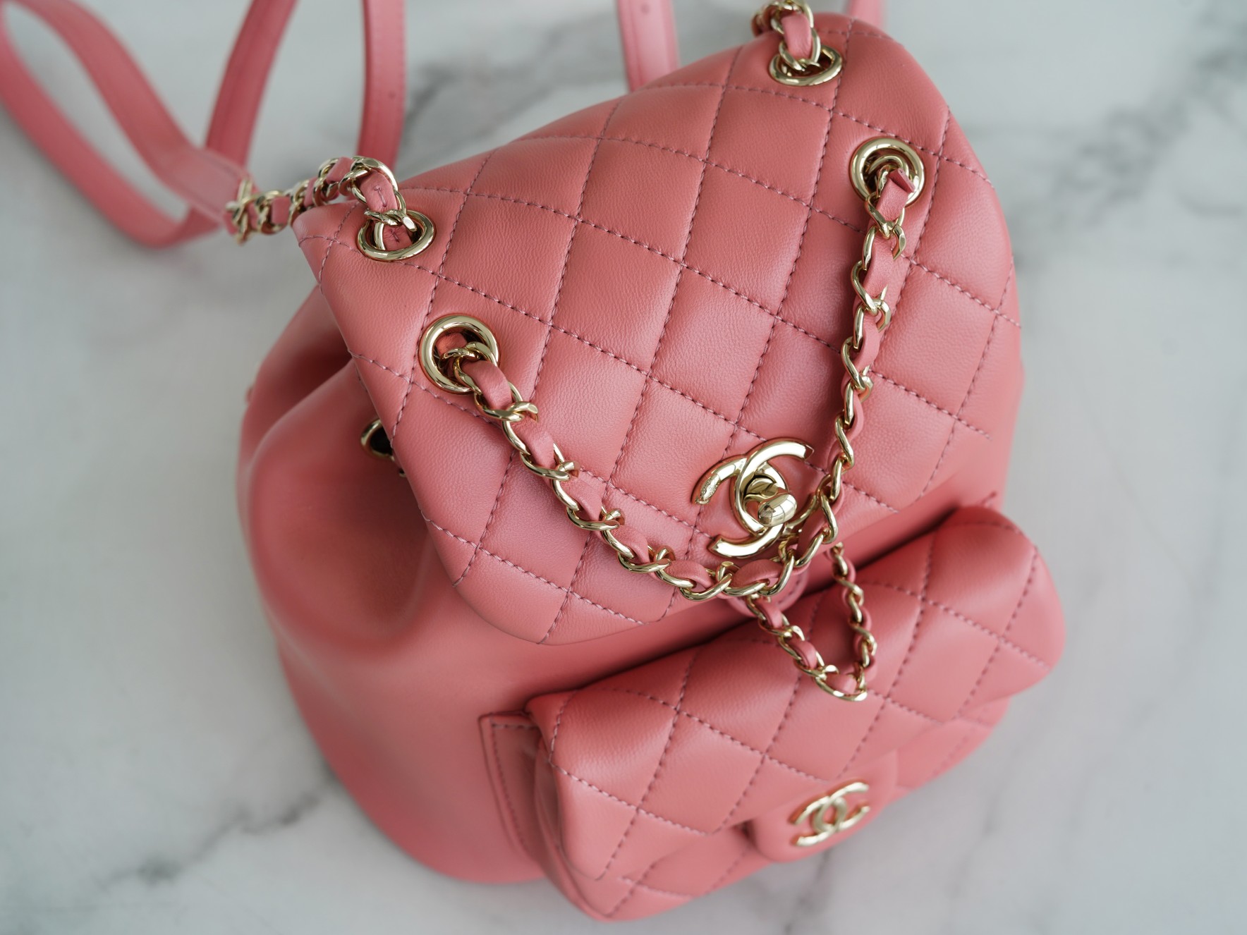 Chanel 22A Duma Backpack Lambskin Coral Pink  