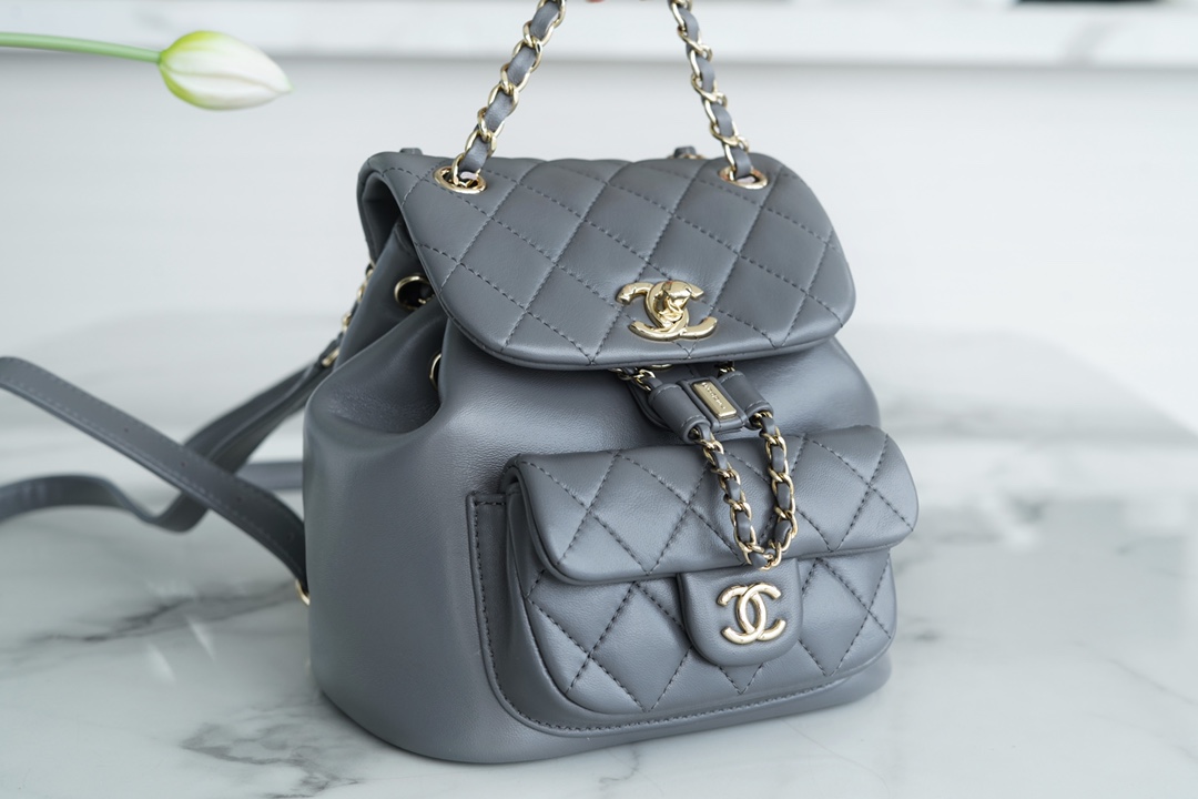 Chanel 22A Duma Backpack Lambskin Elephant Grey  