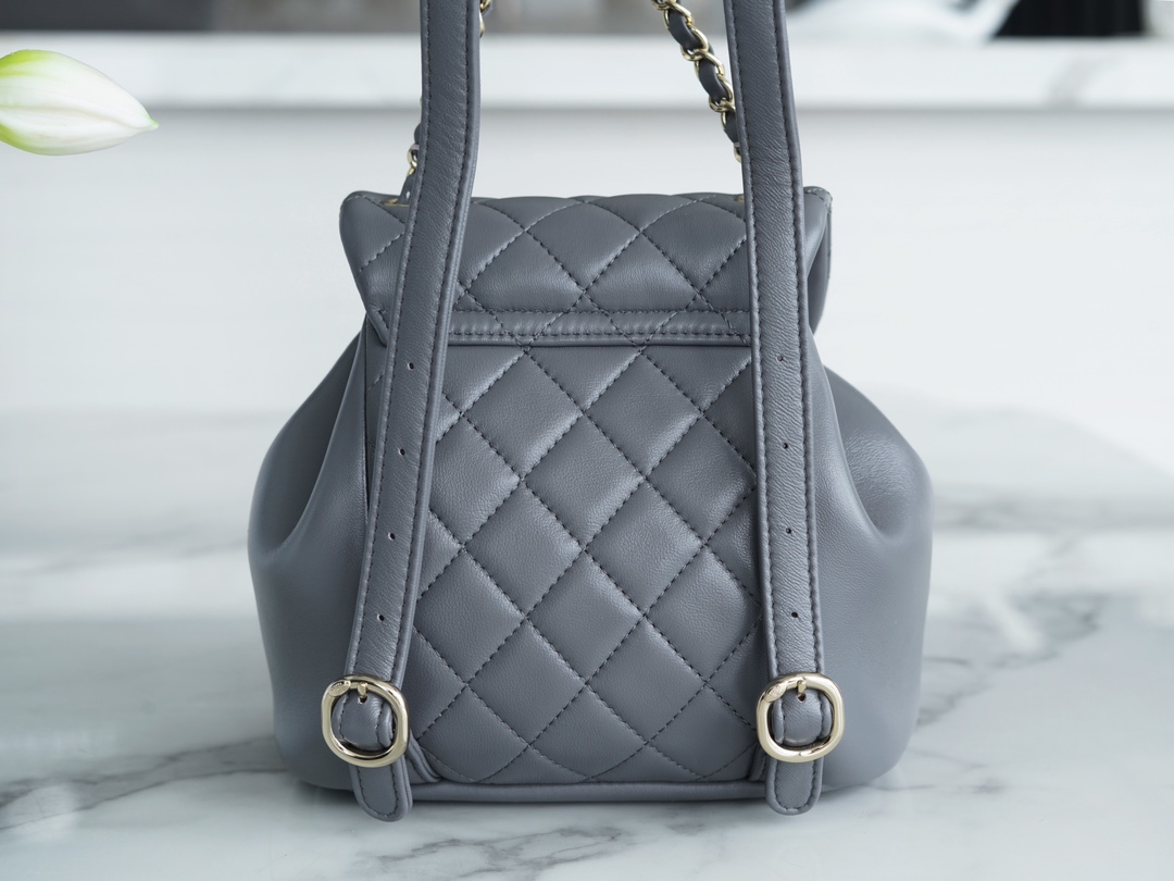 Chanel 22A Duma Backpack Lambskin Elephant Grey  