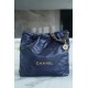 Chanel 22P Handbag Deep Blue Gold Medium Glossy Calfskin  