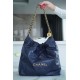 Chanel 22P Handbag Deep Blue Gold Medium Glossy Calfskin  