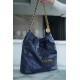 Chanel 22P Handbag Deep Blue Gold Medium Glossy Calfskin  