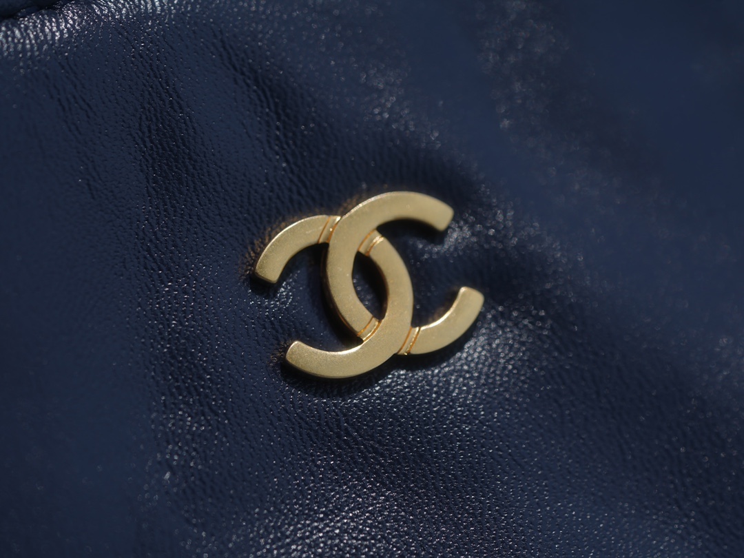 Chanel 22P Handbag Deep Blue Gold Medium Glossy Calfskin  