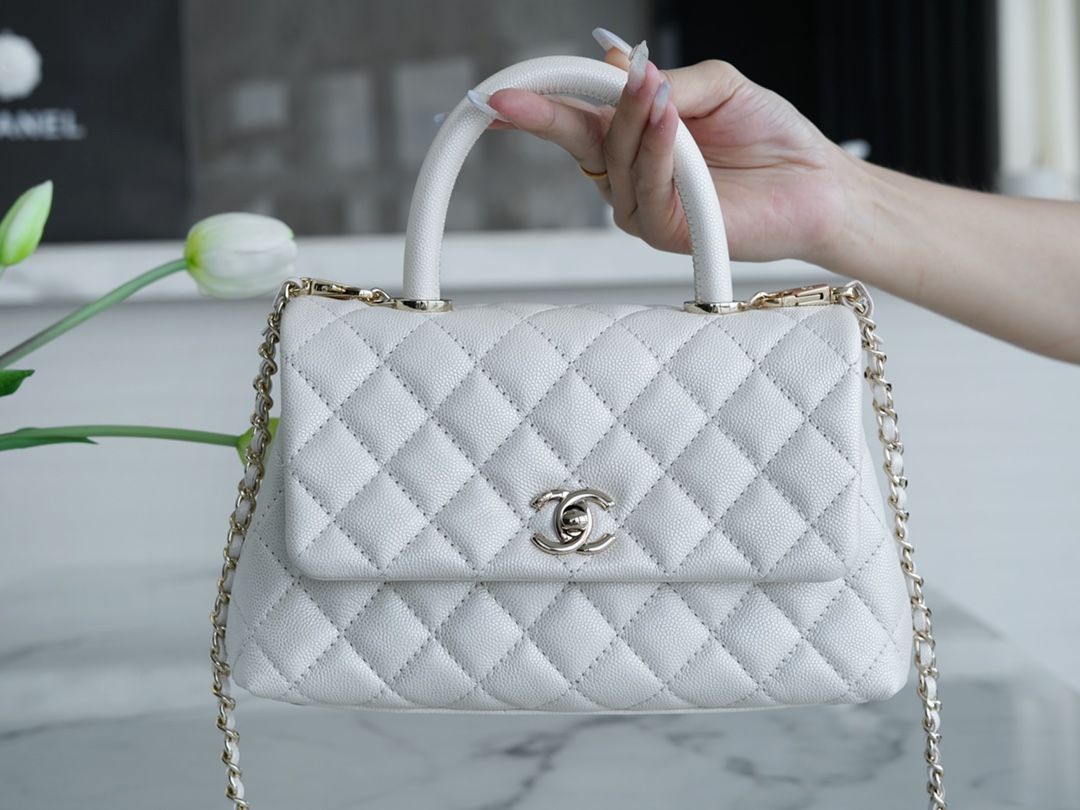 Chanel Coco Handle Calfskin Handle Small Pearl White Calfskin  