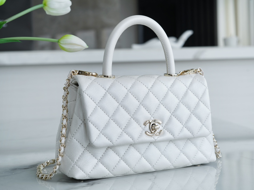 Chanel Coco Handle Calfskin Handle Small Pearl White Calfskin  