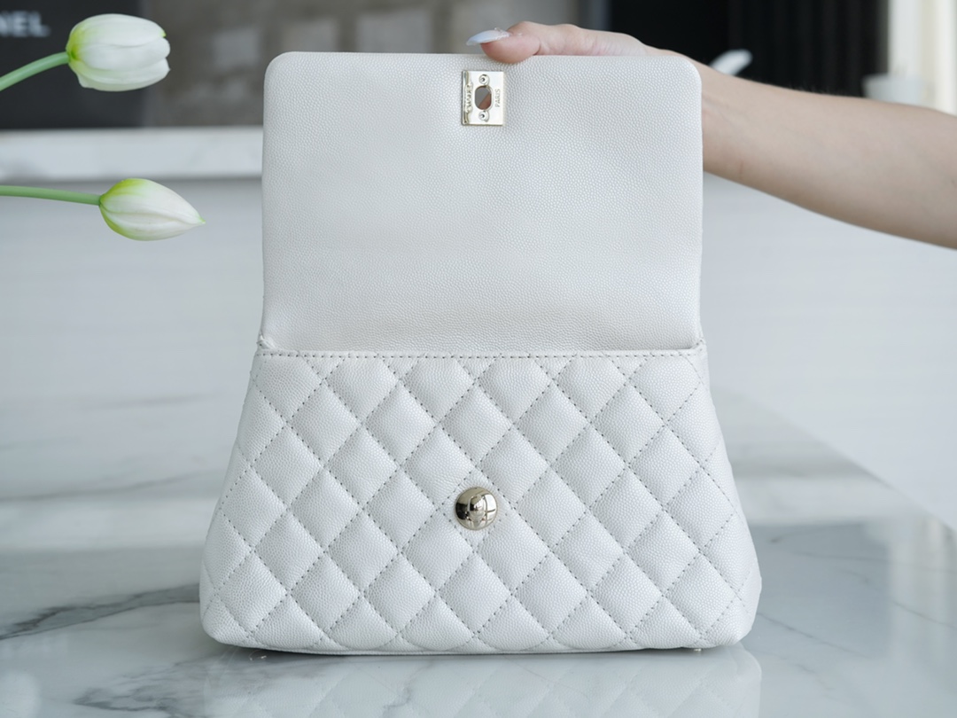 Chanel Coco Handle Calfskin Handle Small Pearl White Calfskin  