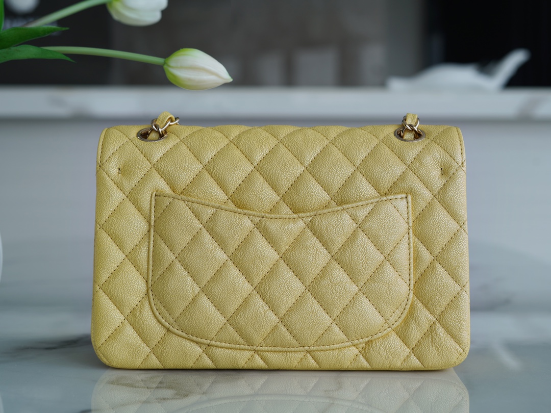 CF Classic Flap Washed Calfskin Small Pearl Yellow  