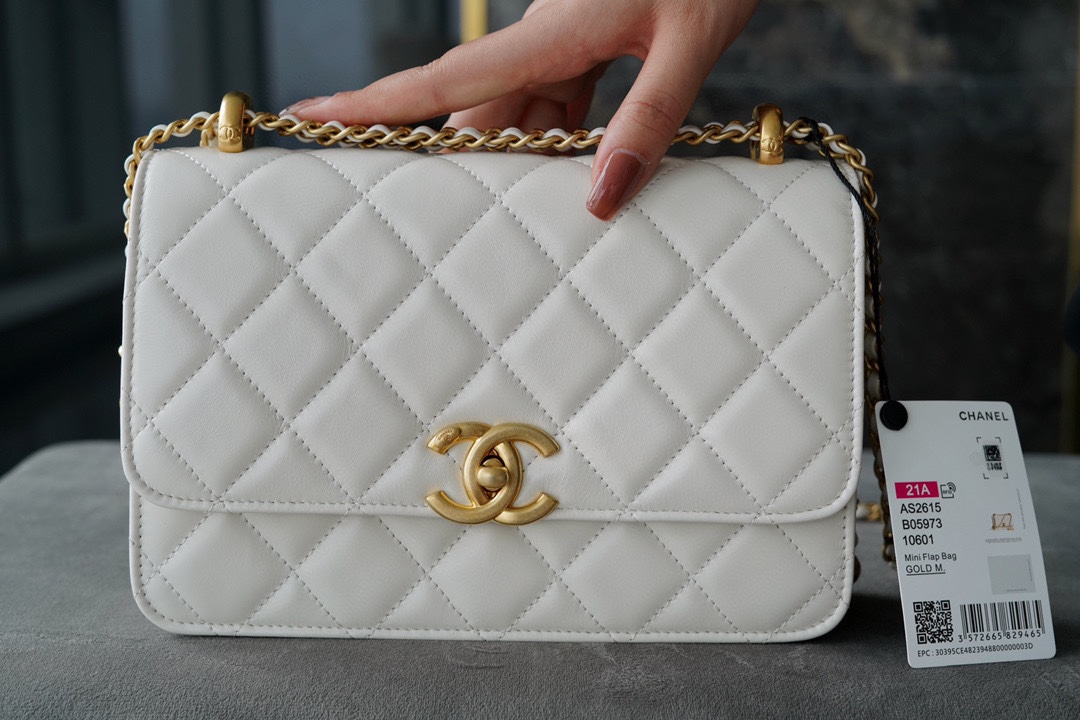 Chanel 2021 Mini 22cm White Glossy Calfskin  