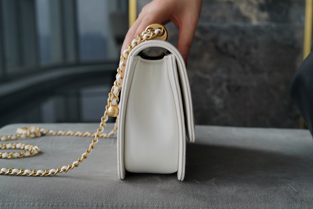 Chanel 2021 Mini 22cm White Glossy Calfskin  