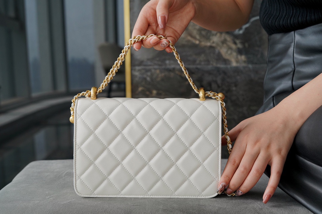 Chanel 2021 Mini 22cm White Glossy Calfskin  