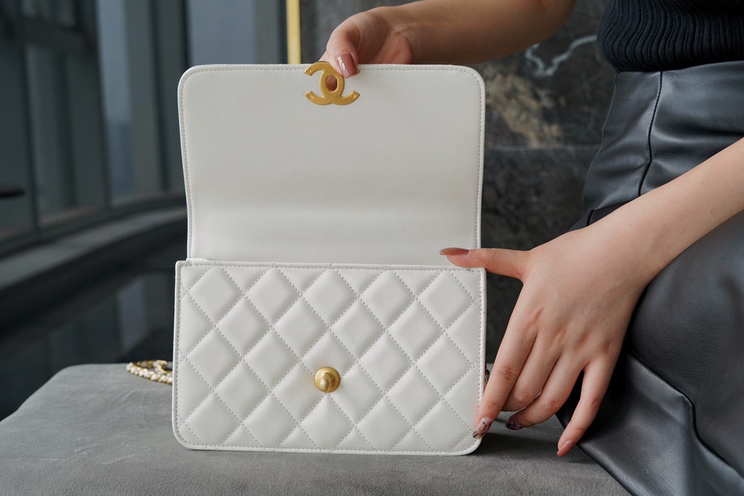 Chanel 2021 Mini 22cm White Glossy Calfskin  