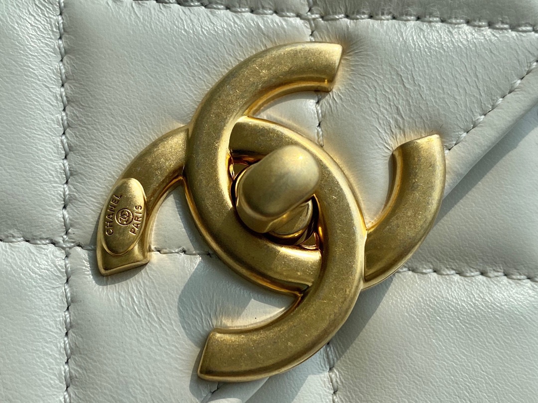 Chanel 2021 Mini 22cm White Glossy Calfskin  