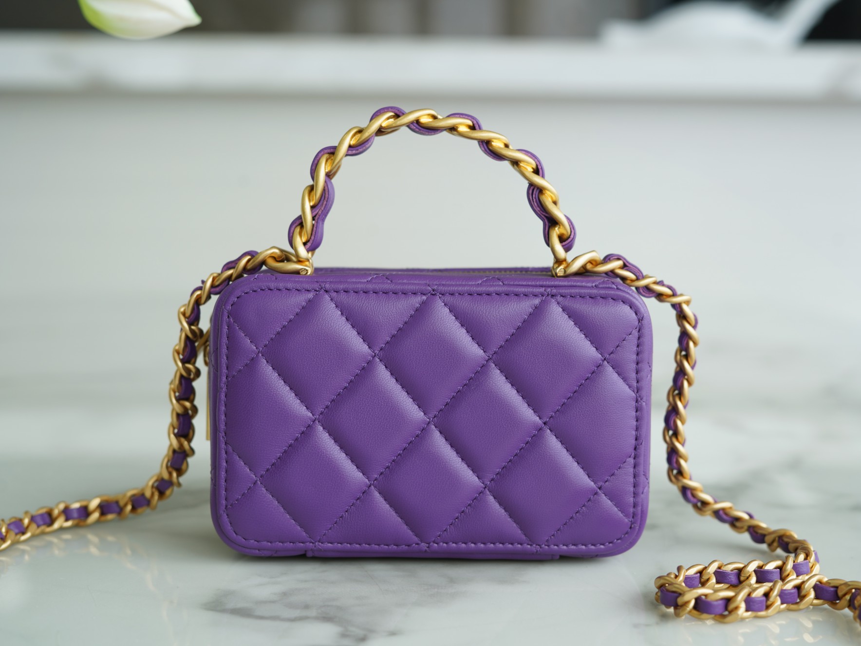 Chanel 22A Mini Chain Makeup Bag Purple Lambskin  