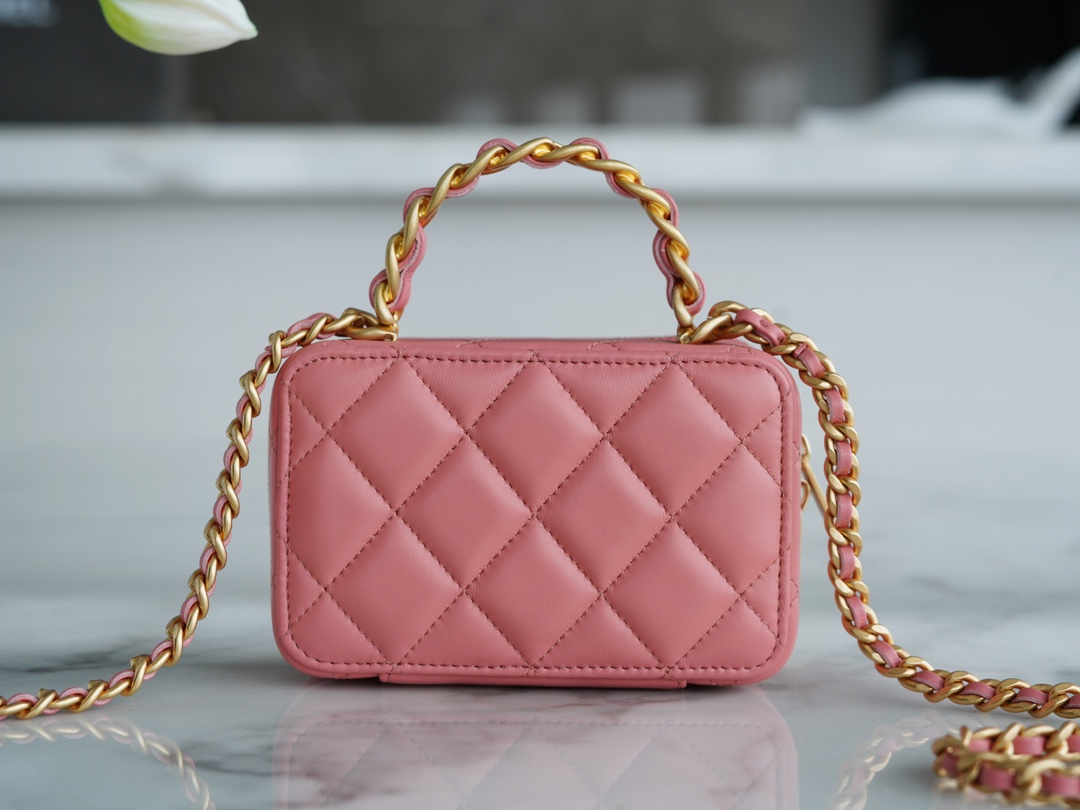 Chanel 22A Mini Chain Makeup Bag Pink Lambskin  