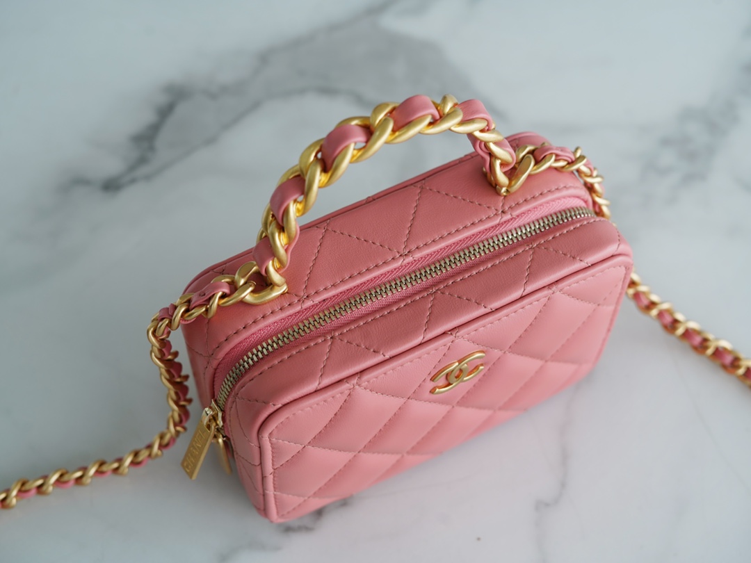 Chanel 22A Mini Chain Makeup Bag Pink Lambskin  