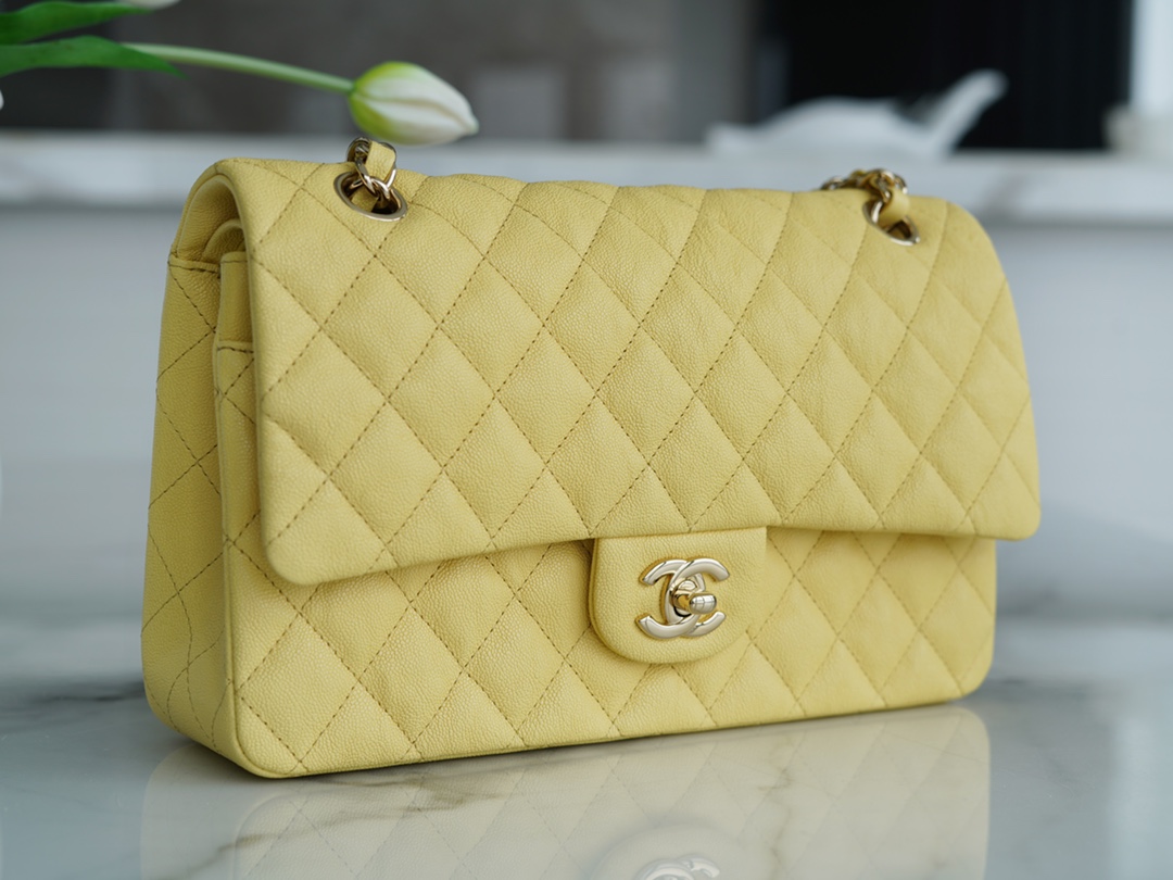 Classic Flap Washed Calfskin Medium Chick Yellow  