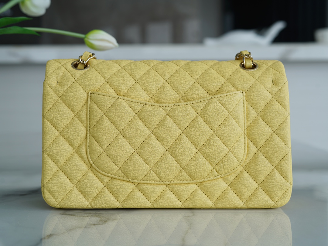 Classic Flap Washed Calfskin Medium Chick Yellow  