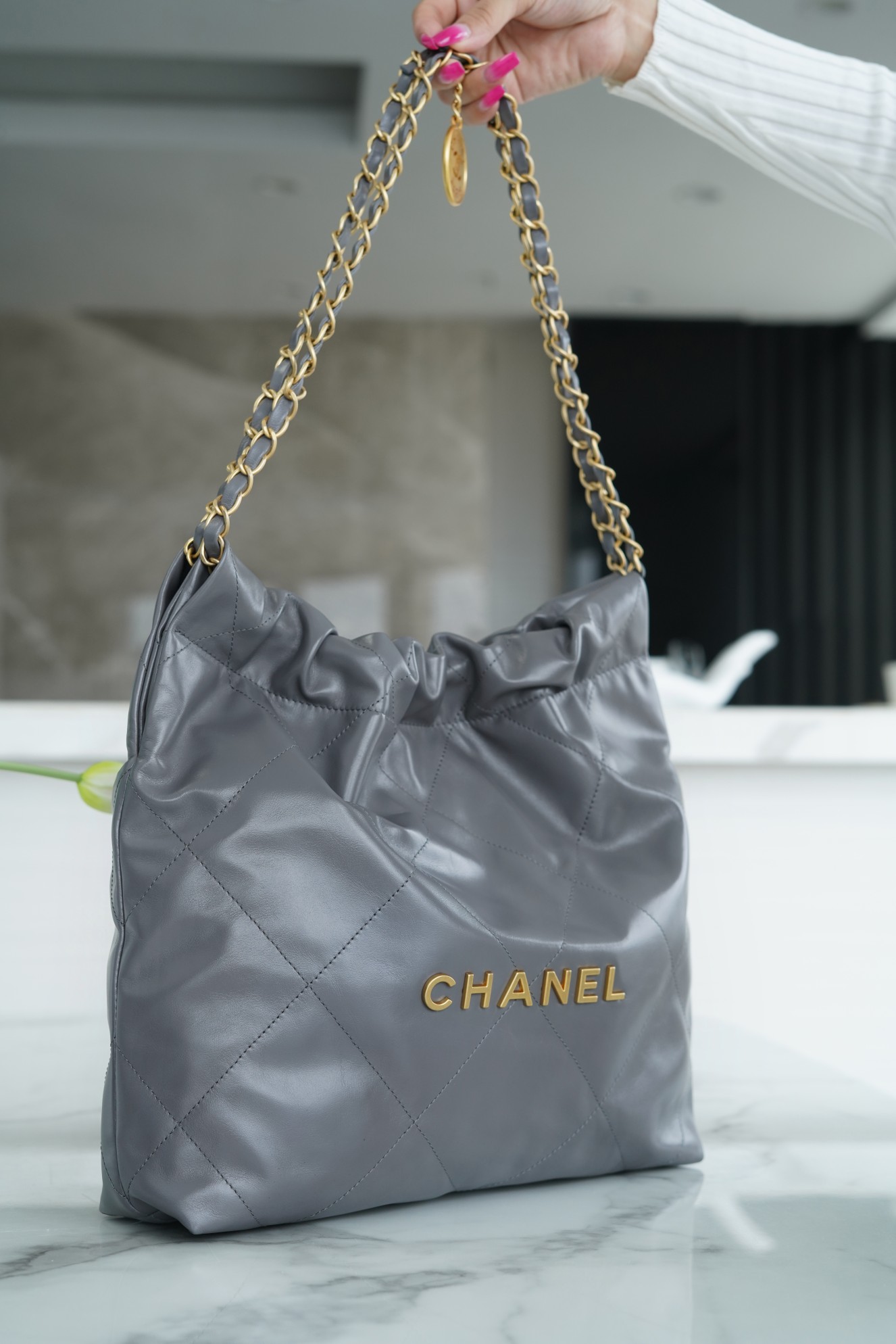 Chanel 22P Handbag Small Premium Grey  