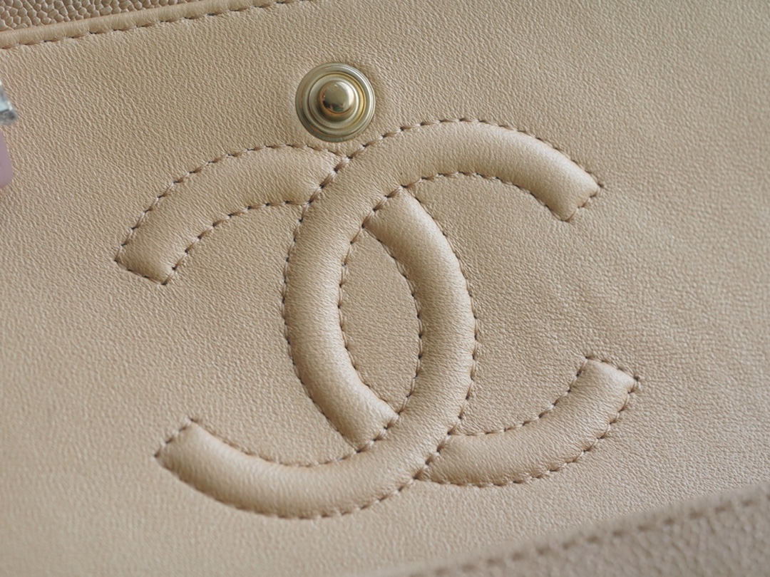 CF Classic Flap Washed Calfskin Small Champagne Beige  