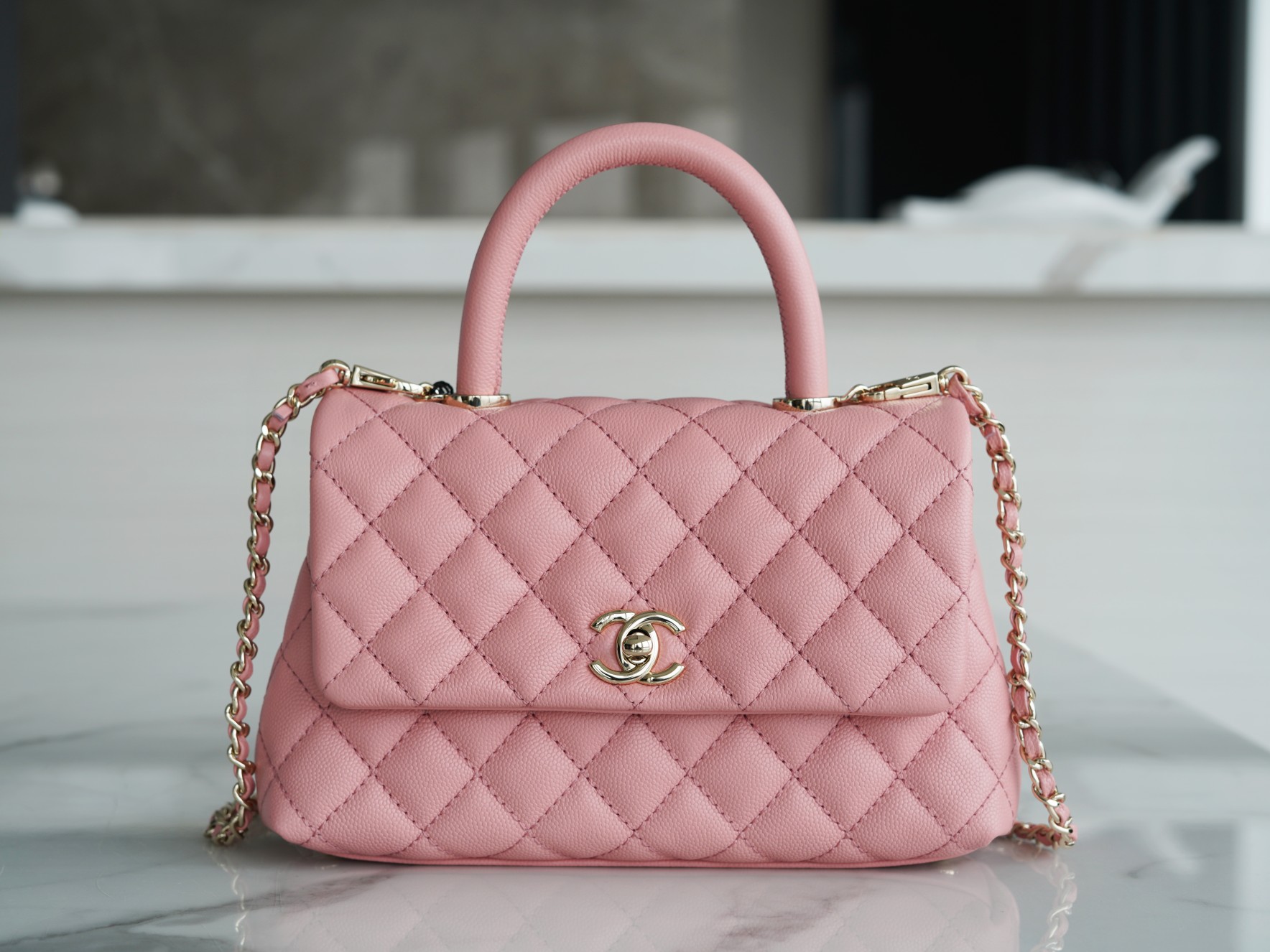 Chanel Coco Handle Calfskin Handle Pink Small  