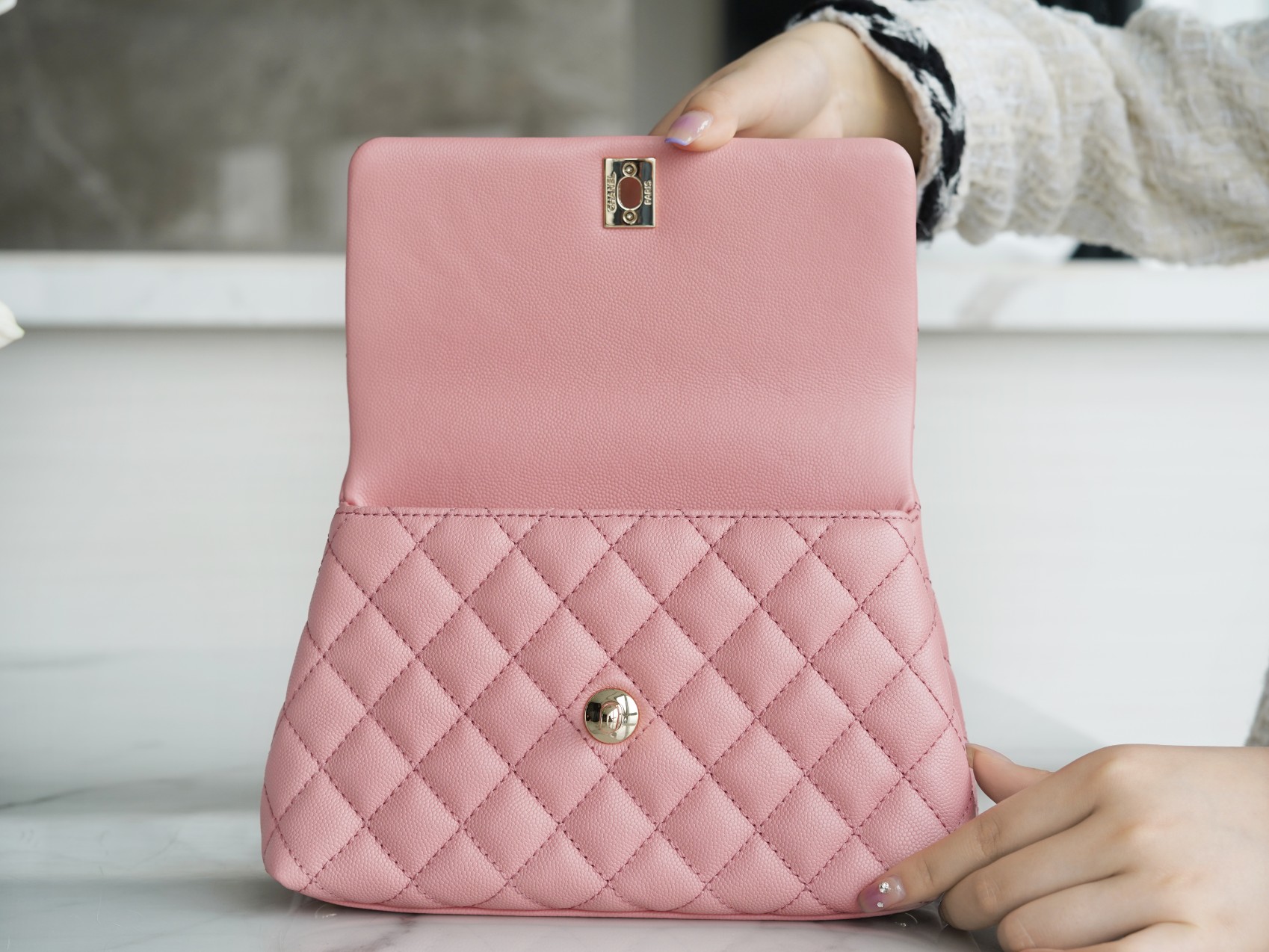 Chanel Coco Handle Calfskin Handle Pink Small  