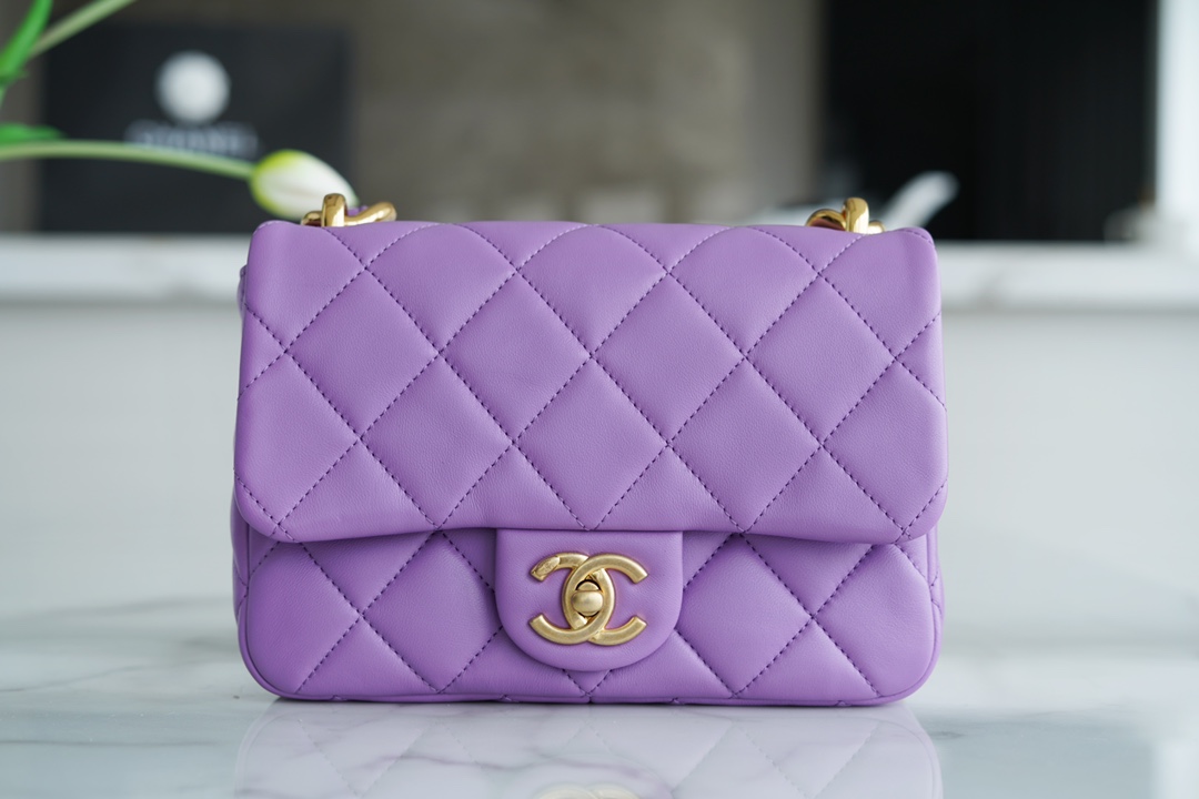 Chanel 22S Chunky Chain CF Shoulder Bag Small Purple