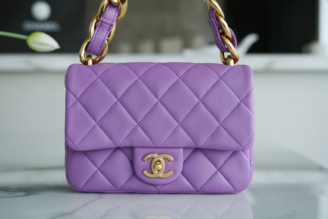 Chanel 22S Chunky Chain CF Shoulder Bag Small Purple