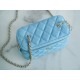 Chanel 22S Woven Gold Ball Long Box Sky Blue Lambskin  