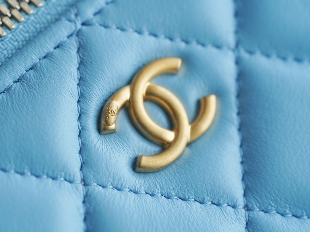 Chanel 22S Woven Gold Ball Long Box Sky Blue Lambskin  