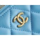 Chanel 22S Woven Gold Ball Long Box Sky Blue Lambskin  