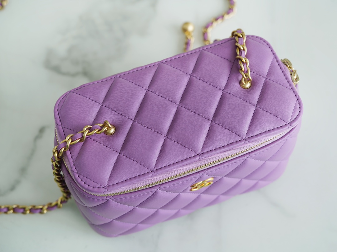 Chanel 22S Woven Gold Ball Long Box Purple Lambskin  