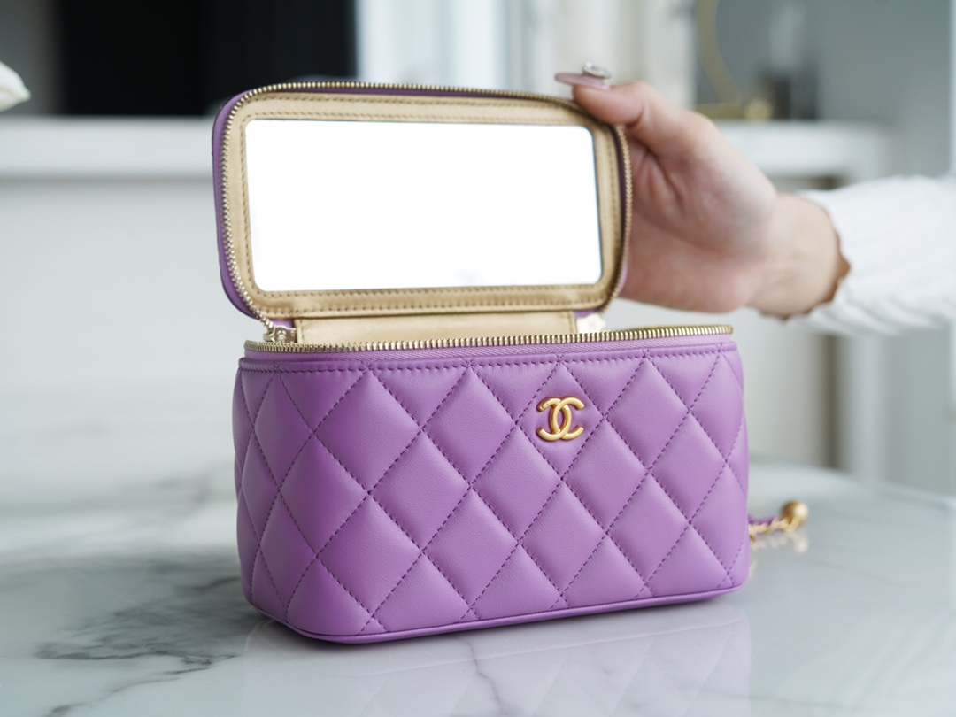 Chanel 22S Woven Gold Ball Long Box Purple Lambskin  