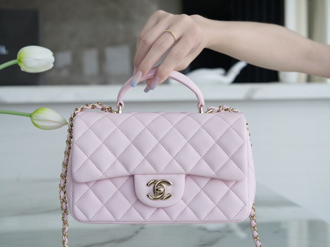 Mini Sakura Pink Light Gold Classic Flap Lambskin  