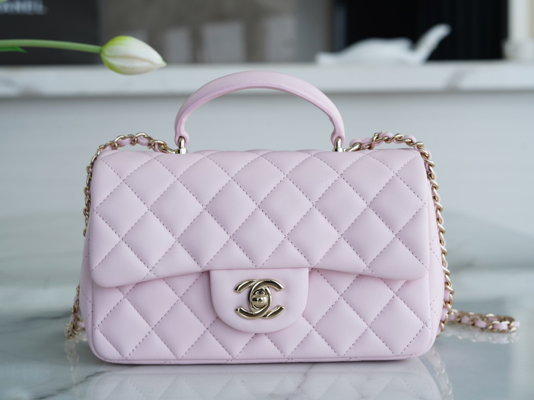 Mini Sakura Pink Light Gold Classic Flap Lambskin  