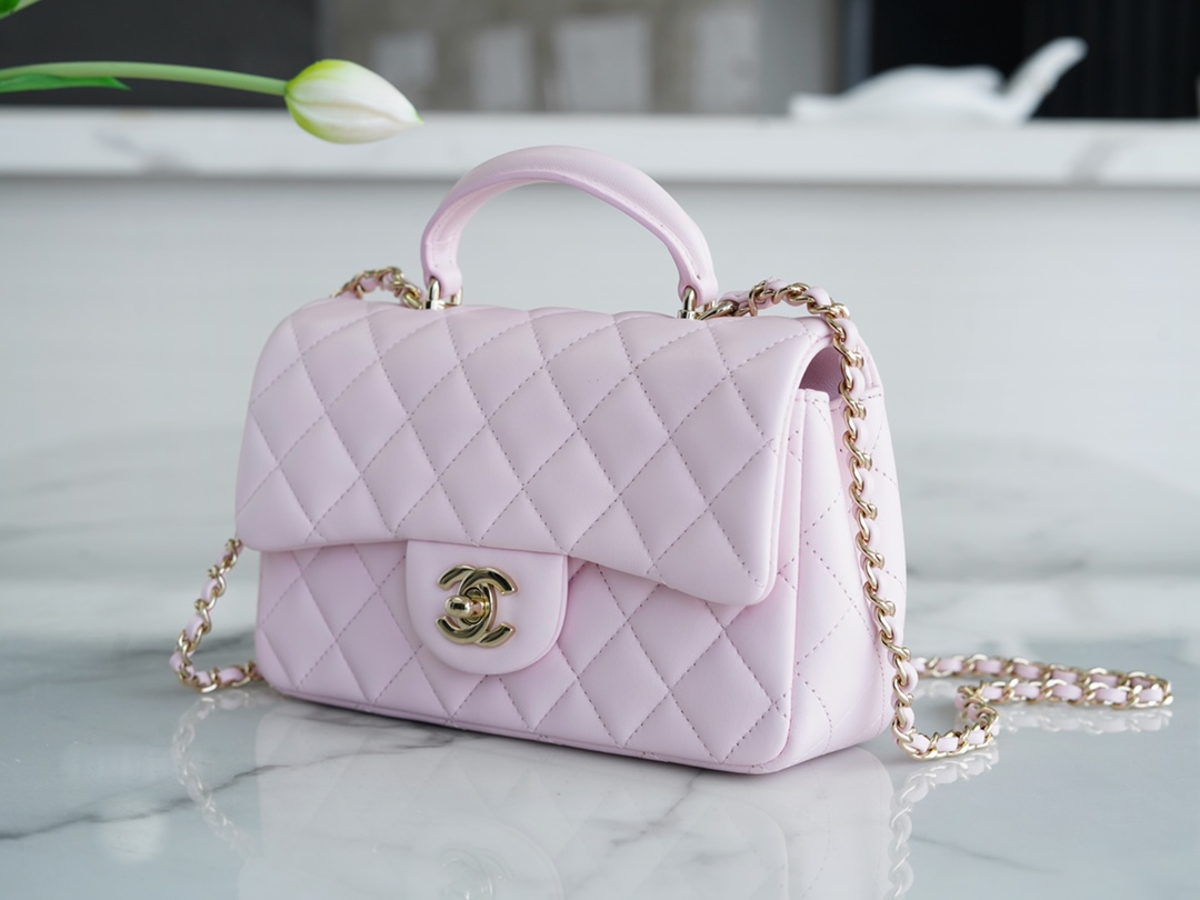 Mini Sakura Pink Light Gold Classic Flap Lambskin  